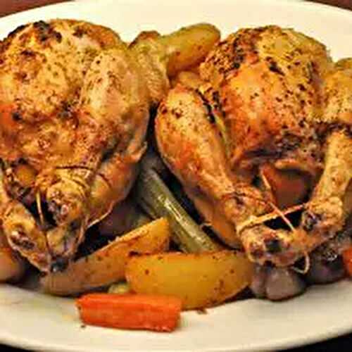 Cornish Hens, Potatoes and Carrots Oven Dinner