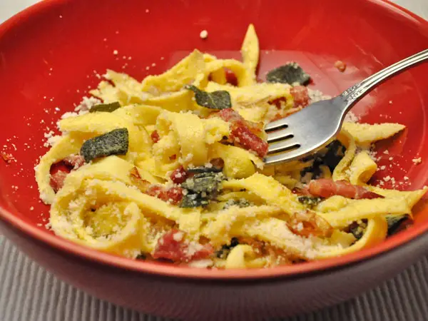 Egg "Noodles" with Bacon and Sage, off the grid