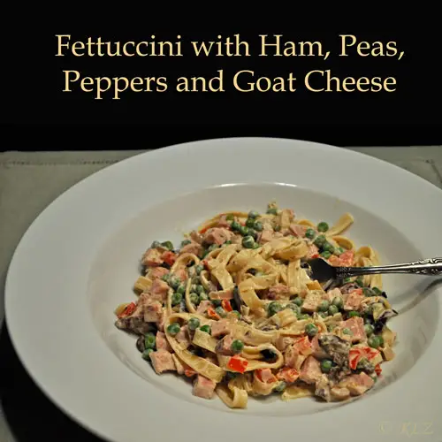 Fettuccini with Ham, Peas, Peppers and Goat Cheese