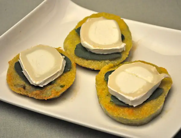 Fried Green Tomatoes with Goat Cheese and Sage; dog family photos