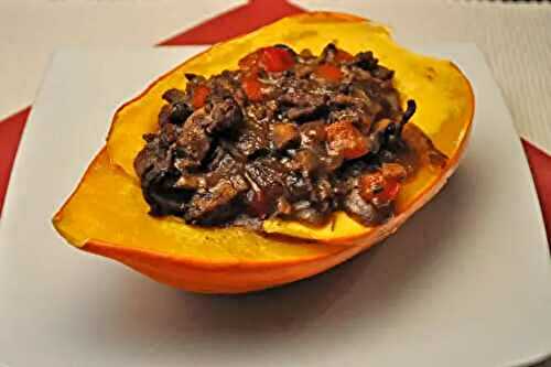 Golden Acorn Squash Stuffed with Spicy Beef, all sports all the time