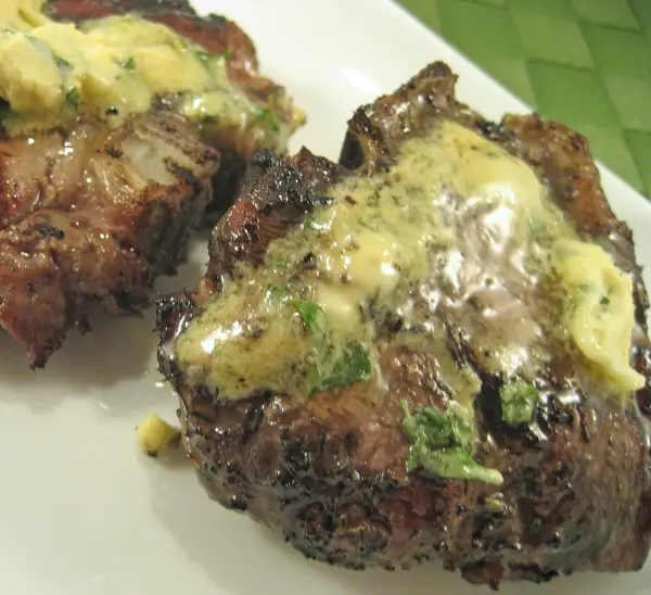 Grilled Lamb Chops with Dijon-Basil Butter; meanderings