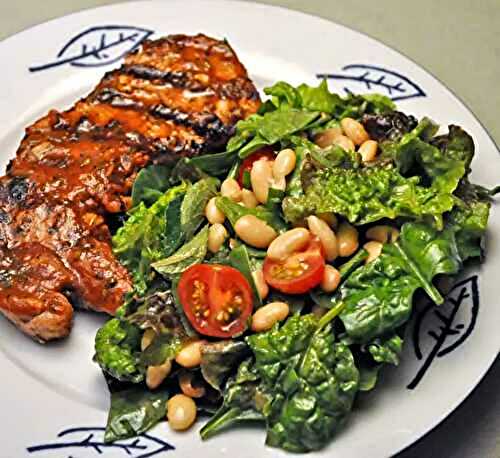 Grilled Pork Chops, Spinach and White Bean Salad, a sand dune