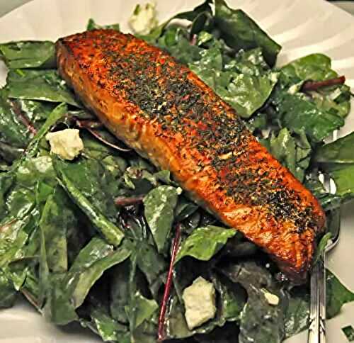 Grilled Salmon on Fresh Spinach; meanderings
