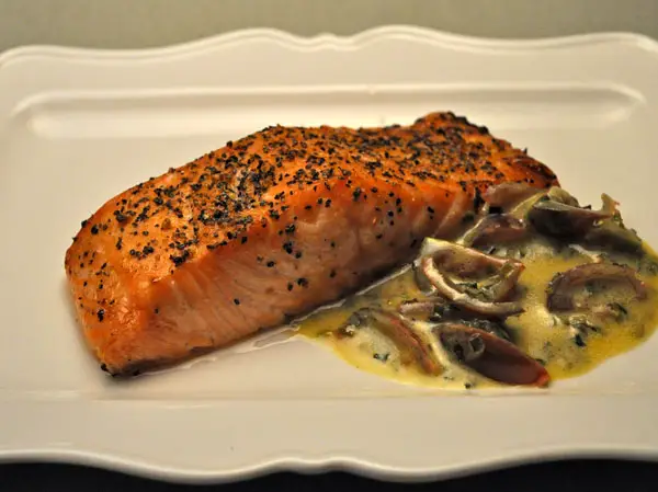 Grilled Salmon, Tomato Vinaigrette; Scaredy Dogs