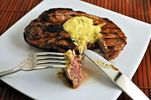 Lamb Steaks with Mustard Rosemary Butter
