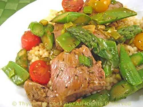 Lamb with Asparagus and Snow Peas on Large Couscous; we have walls! sort of