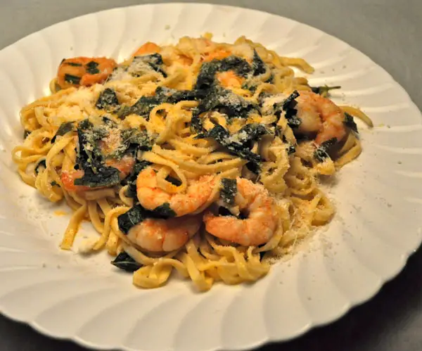 Lemon Mint Shrimp on Fettuccine