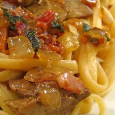 Linguini with Bacon & Chicken Livers
