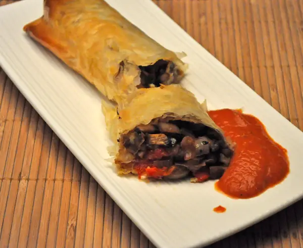 Mushroom Strudel with Pesto Tomato Sauce; 50 degree parties