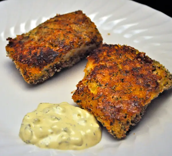 Oven Fried Cod with Tartar Sauce; 45,000 dill seeds