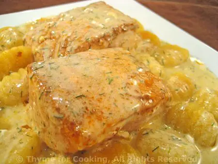 Pan-Fried Salmon with Dill Sauce on Gnocchi; now I covet a pressure cooker