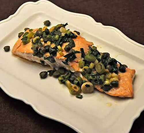 Pan-Fried Salmon with Green Garlic and Capers; dogs on the walk