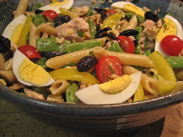 Pasta Salad, Niçoise Style, sunflowers - or not