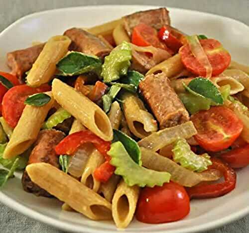 Pasta Salad with Sausage, Celery and Cherry Tomatoes