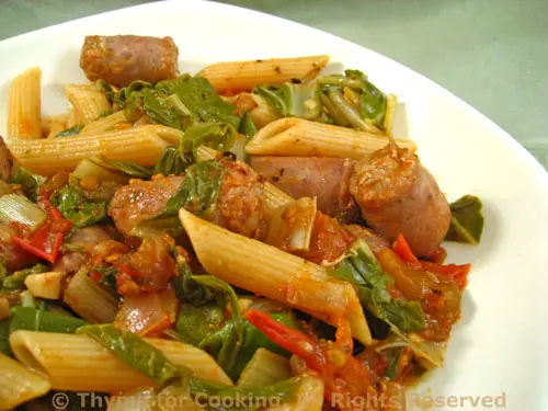 Pasta with Sausage, Tomatoes and Chard; I itch, therefore I am