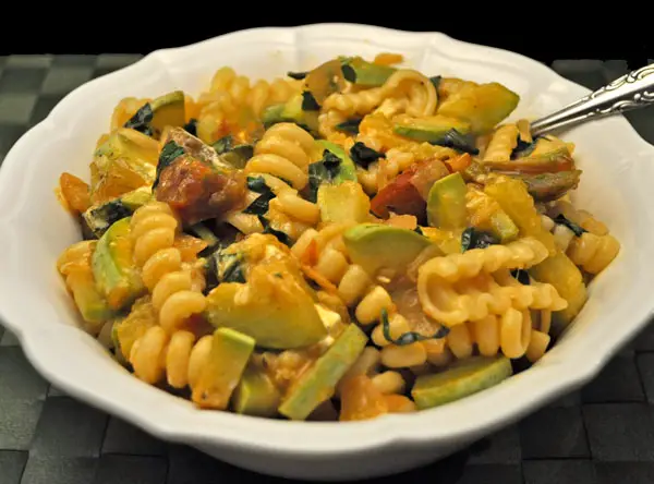Pasta with Summer Squash and Lemon; they're all red (almost)