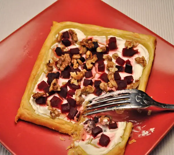 Pickled Beet, Walnut and Goat Cheese Tart; the girls are at it again