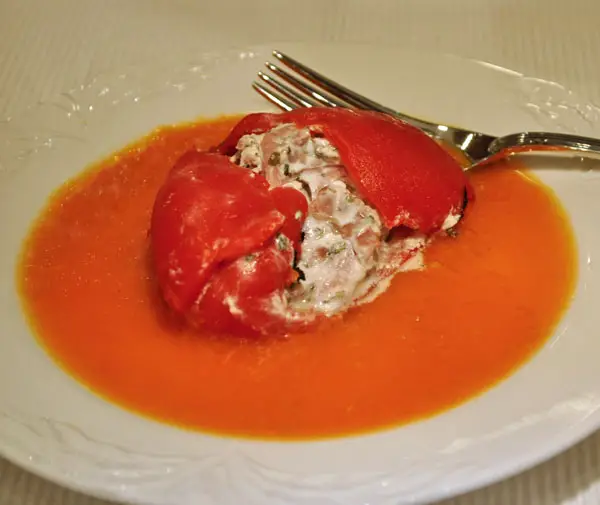 Pimientos Stuffed with Ham and Goat Cheese; rocks