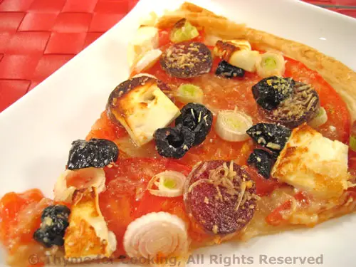 Puff Pastry Pizza with Chorizo, Feta and Olives; the update