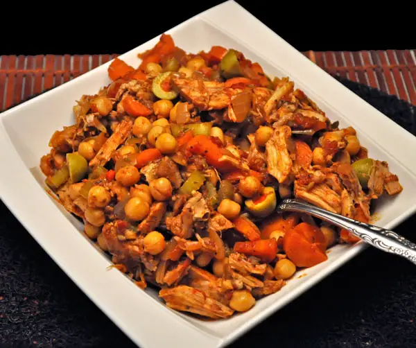 Pulled Pork Stew, with Chickpeas, Tomatoes and Olives