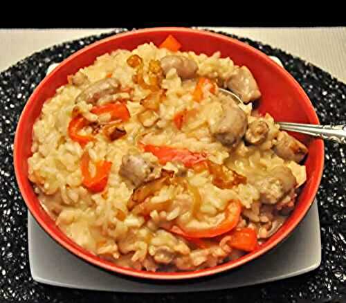 Risotto, Sausage, Red Pepper, Caramelized Onions, errant turkey legs