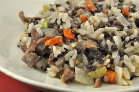Risotto with Duck Confit and Beluga Lentils