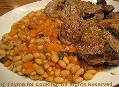 Rosemary Crusted Lamb Chops on White Beans with Sage; Chocolate for Rosemary - an even exchange?