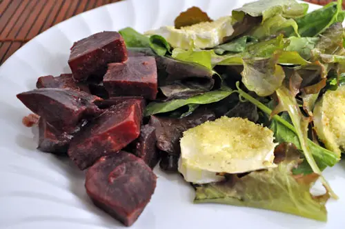Salad with Warm Mustard Beets and Goat Cheese; This and Next