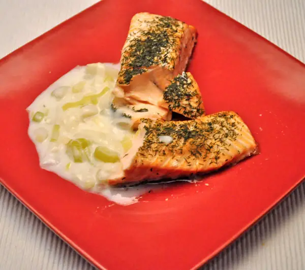 Salmon with Leek Sauce, no hurry