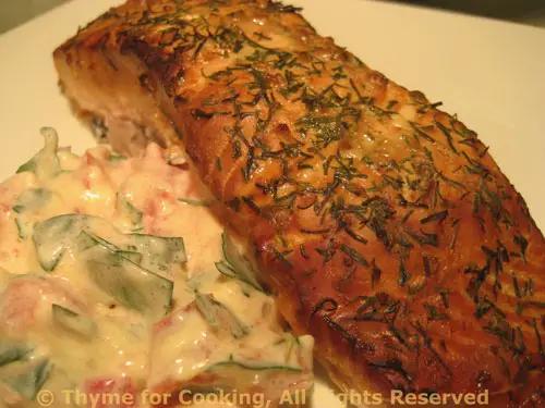 Salmon with Tarragon Tomato Salsa; the cabinets