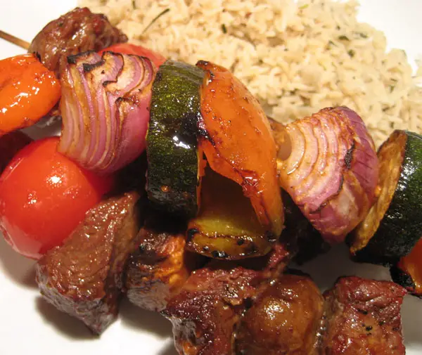 Savory Beef & Vegetable Kebabs; morning glories