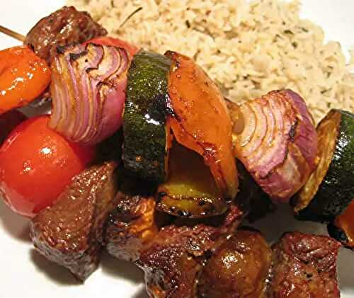 Savory Beef & Vegetable Kebabs; morning glories