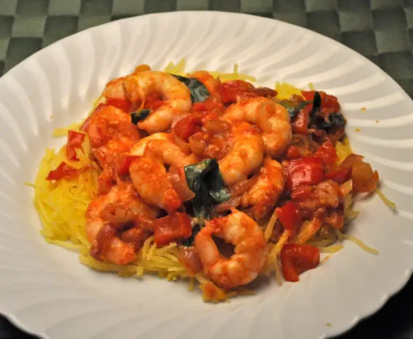 Shrimp Arrabbiata on Spaghetti Squash; the last dog walk