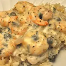 Shrimp in White Wine, Lemon, Caper Sauce