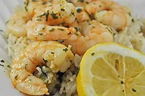 Shrimp (Prawns) in Lemon and Garlic Butter on Lemon Basmati