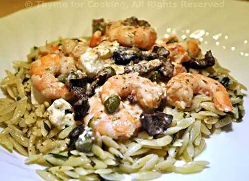 Shrimp with Capers, Lemon, and Feta on Orzo; A Good Day; Menu Plan