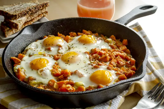 Skillet Sweet Potato Chicken Hash with Eggs