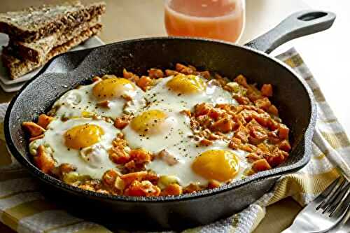 Skillet Sweet Potato Chicken Hash with Eggs