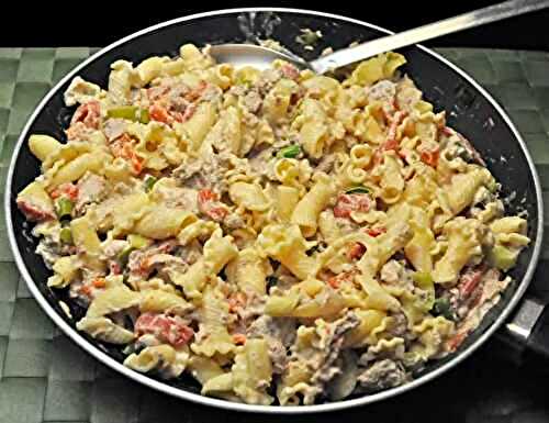 Skillet Tuna Pasta with Pimiento & Goat Cheese; Spring