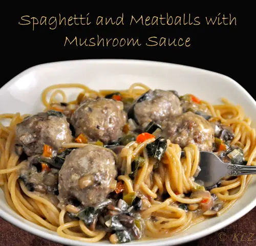 Spaghetti and Meatballs with Mushroom and Chard Sauce