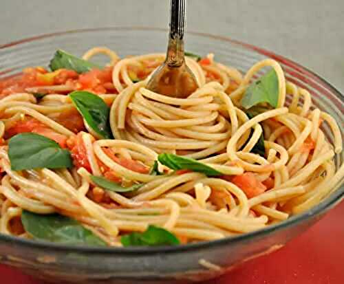 Spaghetti with Fresh Tomato Sauce and Basil; school