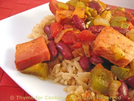 Spicy Ham and Red Beans; dead animals in the meat case; Weekly Menu