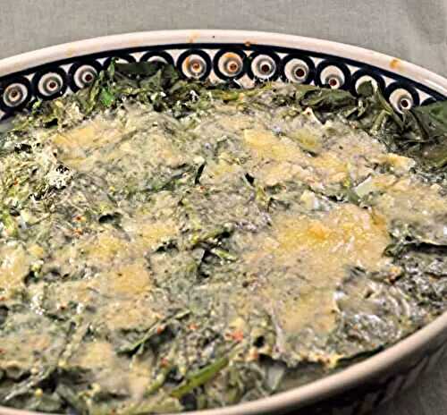 Spinach Gratin, topped with Parmesan; winter gardening?