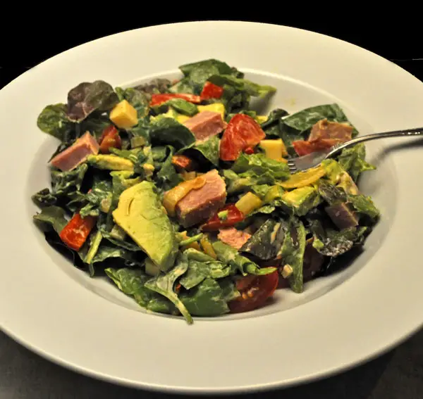 Spinach, Ham, Avocado Salad, Thousand Island Dressing; golf?!?