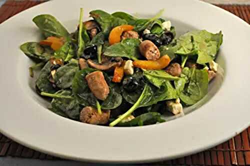 Spinach Salad with Sausages, Peppers and Feta