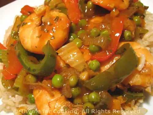 Stir-Fried Shrimp with Peas and Peppers; Season's Eatings