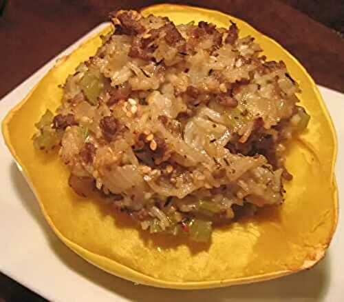 Stuffed Acorn Squash with Beef and Rice; meanderings