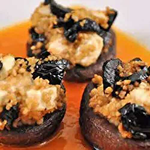 Stuffed Mushrooms with Feta, Greek Olives and Couscous