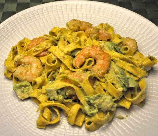Tagliatelle with Shrimp, Avocado and Pesto; all hail the new Bunny Slayer